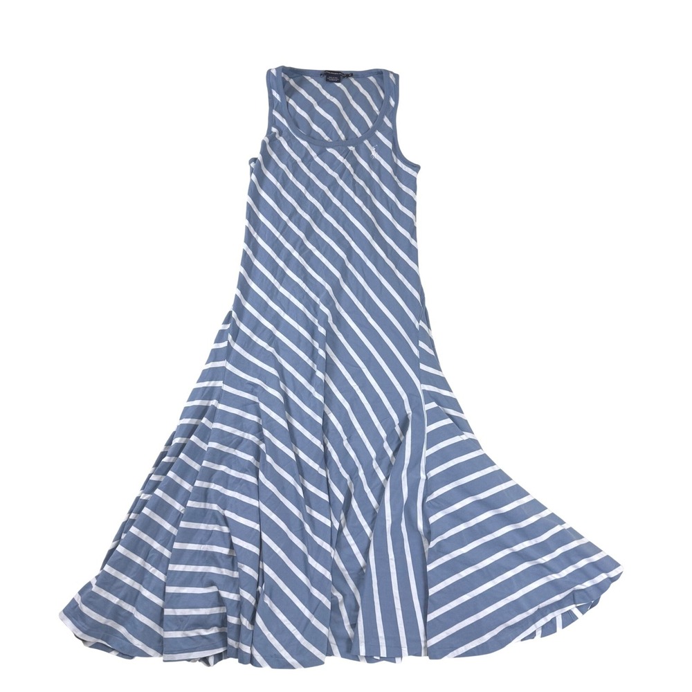 Ralph Lauren Sport Tank Top Womens M Blue White Diagonal Stripe Pima Cotton